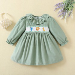 9M-5Y Toddler Girls Corduroy Ruffle Collar Animal Embroidery Dresses  Girls Clothes  