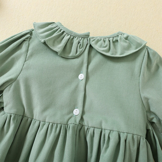 9M-5Y Toddler Girls Corduroy Ruffle Collar Animal Embroidery Dresses  Girls Clothes  