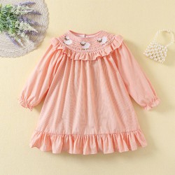 9M-5Y Toddler Girls Retro Animal Embroidered Ruffle Collar Dresses  Girls Clothes  