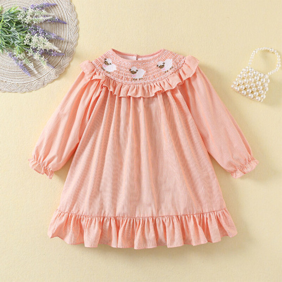 9M-5Y Toddler Girls Retro Animal Embroidered Ruffle Collar Dresses  Girls Clothes  