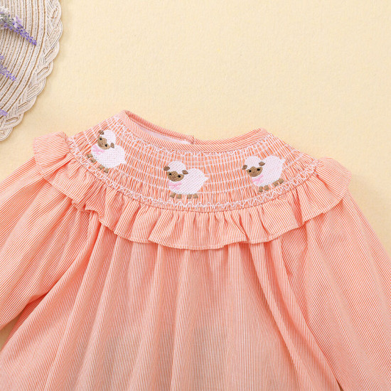 9M-5Y Toddler Girls Retro Animal Embroidered Ruffle Collar Dresses  Girls Clothes  