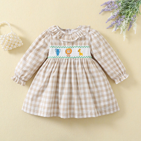 9M-5Y Toddler Girls Plaid Smocked Ruffle Collar Dresses  Girls Clothes  