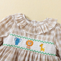 9M-5Y Toddler Girls Plaid Smocked Ruffle Collar Dresses  Girls Clothes  