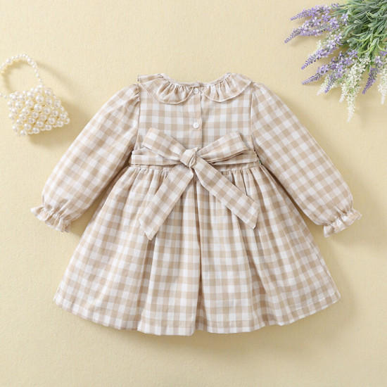 9M-5Y Toddler Girls Plaid Smocked Ruffle Collar Dresses  Girls Clothes  
