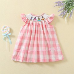 9M-5Y Toddler Girls Flutter Sleeve Plaid Smocked Dresses  Girls Clothes  