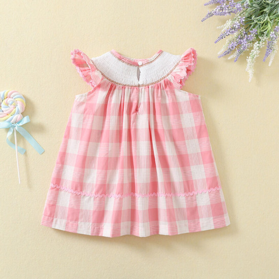 9M-5Y Toddler Girls Flutter Sleeve Plaid Smocked Dresses  Girls Clothes  