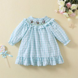 9M-5Y Toddler Girls Plaid Smocked Panda Embroidery Dresses  Girls Clothes  