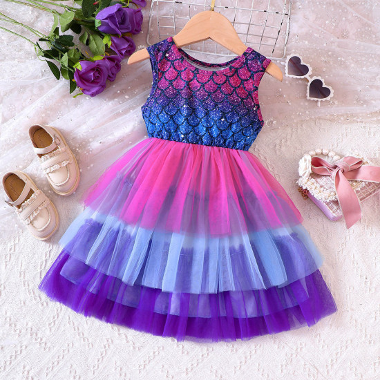18M-6Y Toddler Girls Fish Scale Mesh Gradient Princess Dresses  Girls Clothes  
