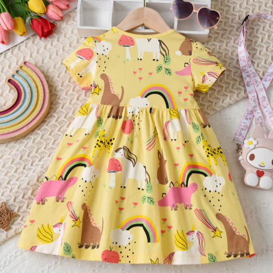 18M-7Y Toddler Girls Dinosaur Pattern Short Sleeve Dresses  Girls Clothes  