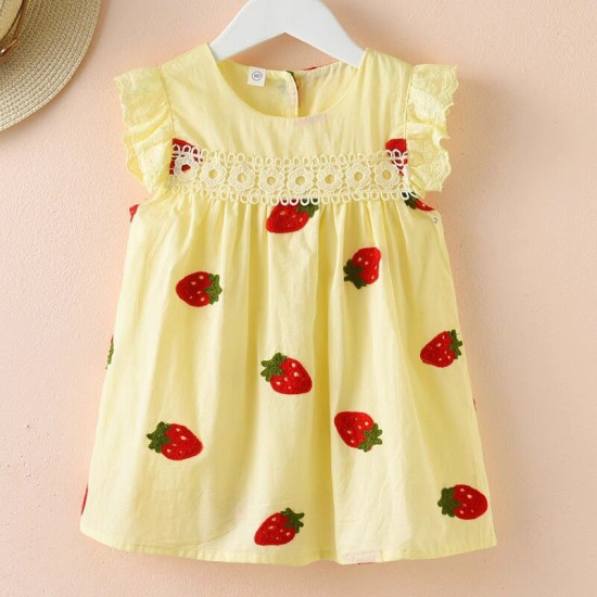 18M-7Y Toddler Girls Lace Patchwork Strawberry Embroidered Dresses  Girls Clothes  