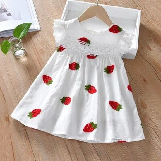 18M-7Y Toddler Girls Lace Patchwork Strawberry Embroidered Dresses  Girls Clothes  