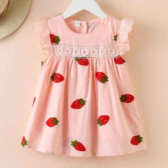 18M-7Y Toddler Girls Lace Patchwork Strawberry Embroidered Dresses  Girls Clothes  