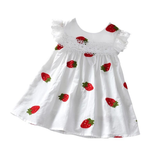 18M-7Y Toddler Girls Lace Patchwork Strawberry Embroidered Dresses  Girls Clothes  