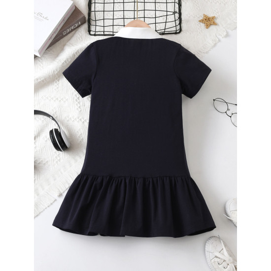 2-7Y Toddler Girls Polo Collar Short Sleeve Dresses  Girls Clothes  