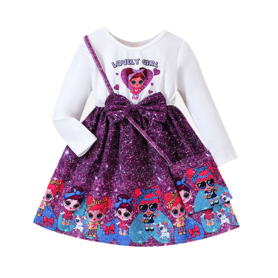 18M-6Y Toddler Girls Cartoon Print Long Sleeve Dresses  Girls Clothes  