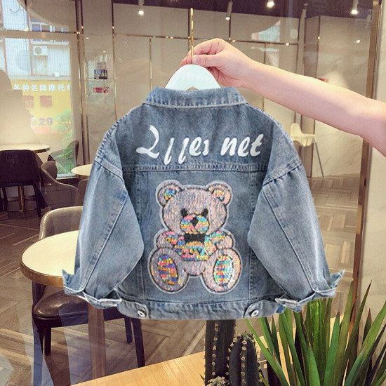 9M-7Y Toddler Girls Lapel Pearl Denim Jackets  Girls Clothes  