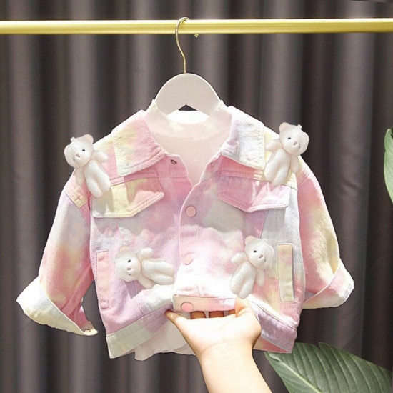 9M-7Y Toddler Girls Lapel Pearl Denim Jackets  Girls Clothes  