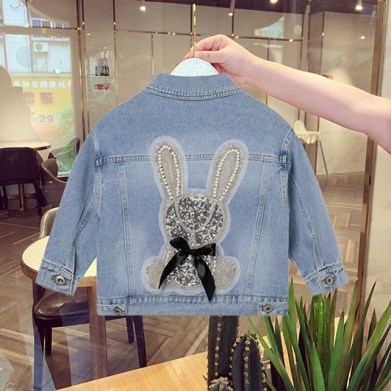 9M-7Y Toddler Girls Lapel Pearl Denim Jackets  Girls Clothes  