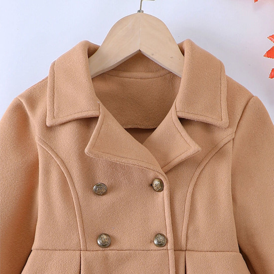 4-9Y Kids Girls Double-Breasted Wool Lapel Jackets  Kids Clothes  