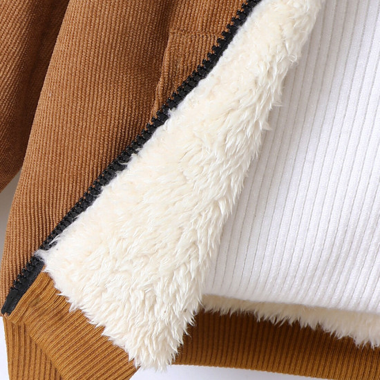 18M-6Y Toddler Corduroy Plus Fleece Hooded Jacket  Toddler Boutique Clothing  