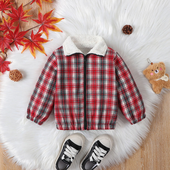 9M-5Y Unisex Long Sleeve Plaid Fleece Jackets  Toddler Boutique Clothing  
