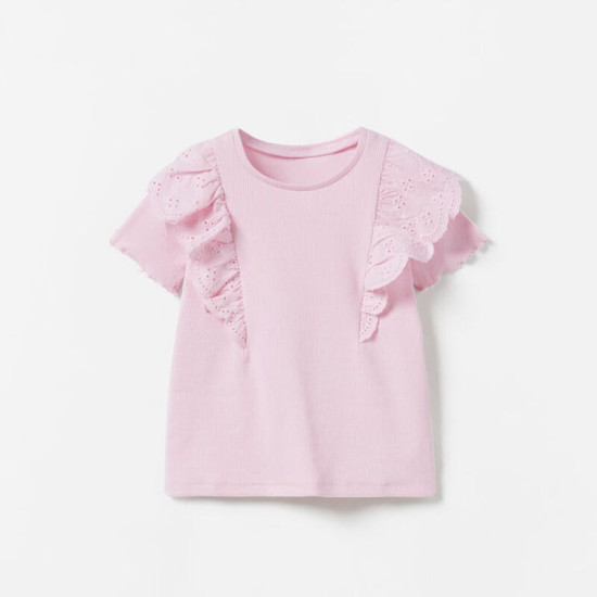 18M-7Y Toddler Girls Crew Neck Ruffled T-Shirts  Girls Clothing  