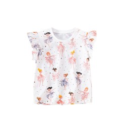 18M-7Y Toddler Girls Crew Neck Print Flutter Sleeve T-Shirts  Girls Clothing  