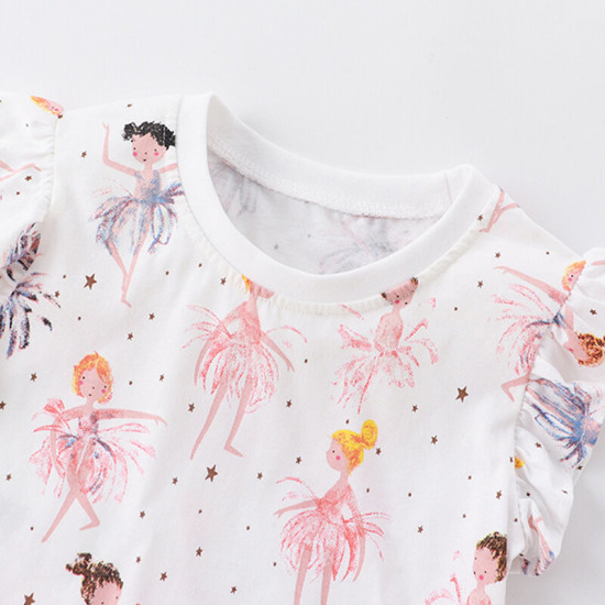 18M-7Y Toddler Girls Crew Neck Print Flutter Sleeve T-Shirts  Girls Clothing  