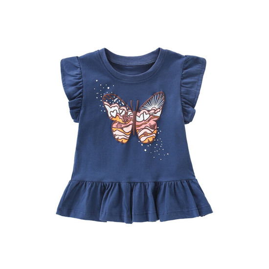 18M-7Y Toddler Girls Butterfly Crew Neck Tops  Girls Clothing  