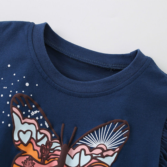 18M-7Y Toddler Girls Butterfly Crew Neck Tops  Girls Clothing  