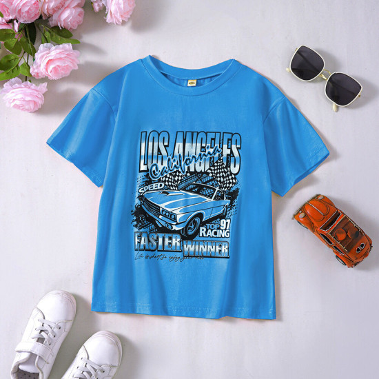4-9Y Kids Car Letter Print Casual T-Shirts  Kids Clothing  