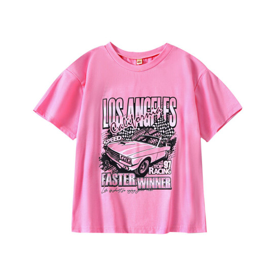 4-9Y Kids Car Letter Print Casual T-Shirts  Kids Clothing  