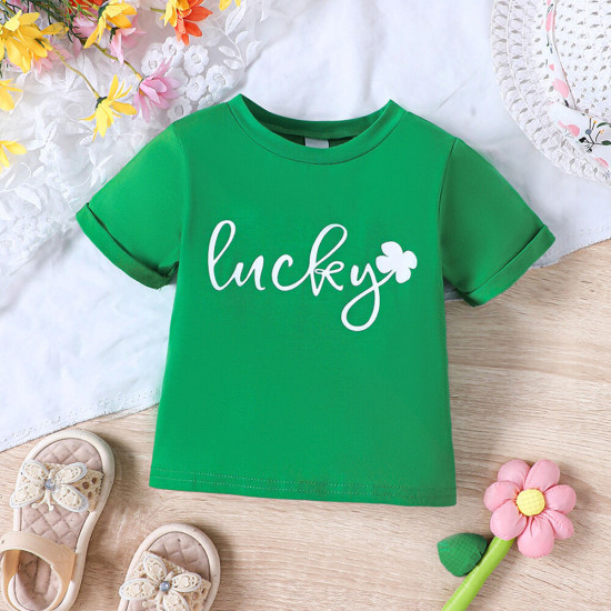18M-6Y Toddler Girls St. Patrick's Day Letter Print Short Sleeve T-Shirts  Girls Clothes  