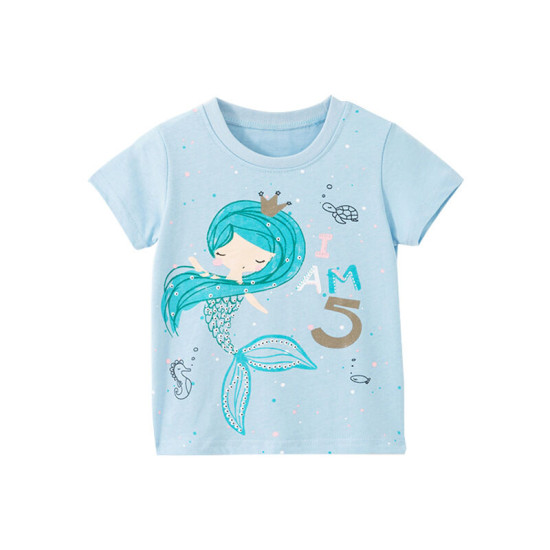 18M-7Y Toddler Girls Mermaid Round Neck Short Sleeves T-Shirts  Girls Clothes  