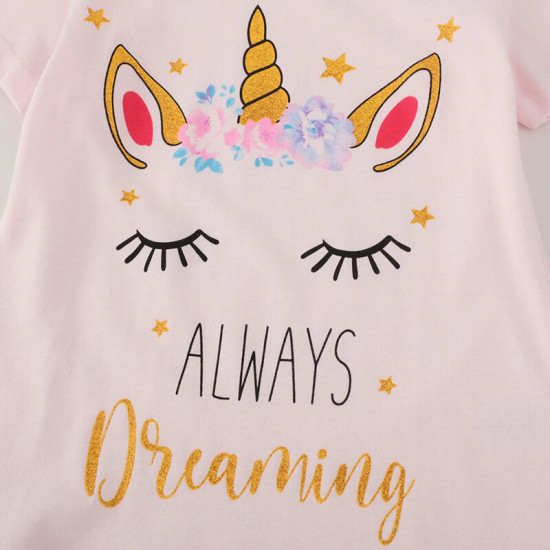 18M-7Y Toddler Girls Shorts Sleeve Unicorn Tops  Girls Clothes  