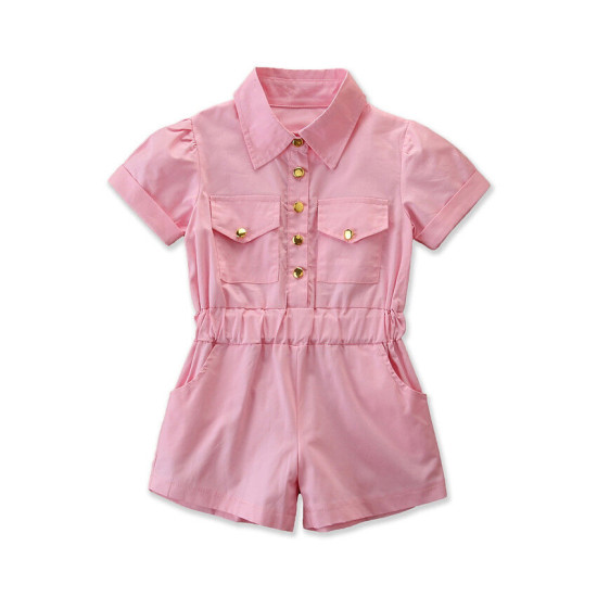 18M-6Y Toddler Girls Pink Lapel Shorts Sleeve Rompers  Girls Clothes  