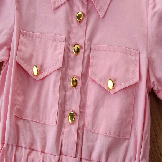 18M-6Y Toddler Girls Pink Lapel Shorts Sleeve Rompers  Girls Clothes  