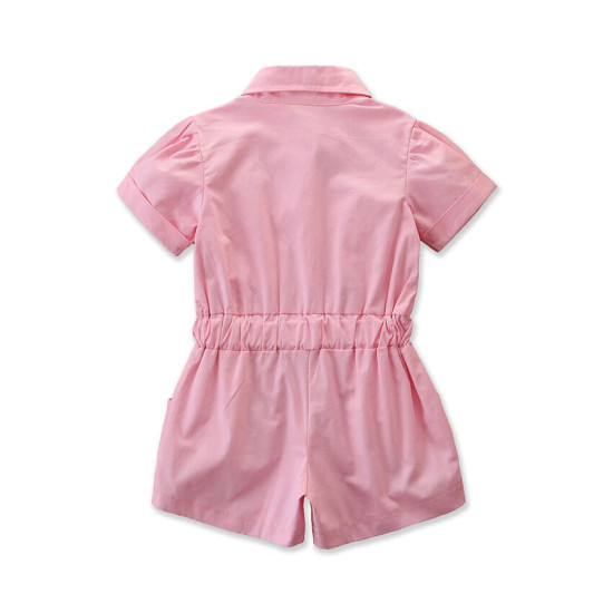 18M-6Y Toddler Girls Pink Lapel Shorts Sleeve Rompers  Girls Clothes  