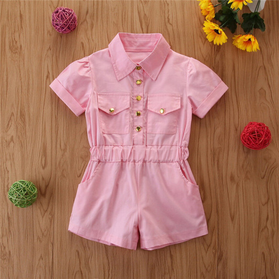 18M-6Y Toddler Girls Pink Lapel Shorts Sleeve Rompers  Girls Clothes  