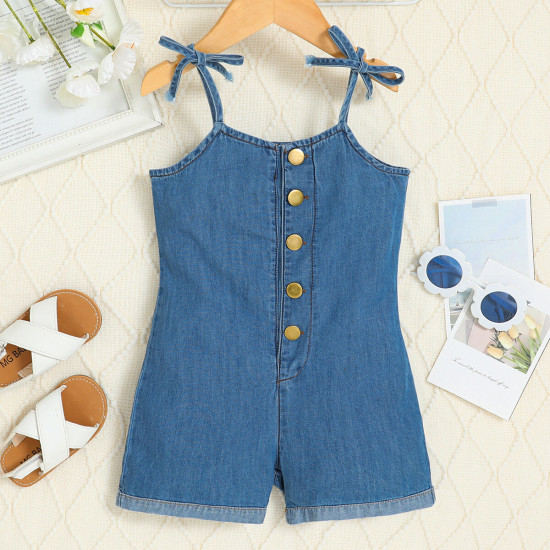 9M-5Y Toddler Girls Button Denim Sling Rompers  Girls Fashion Clothes  