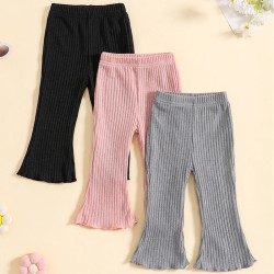 18M-6Y 3pcs Toddler Girls Solid Color Ribbed Flared Pants  Girls Fashion Clothes  