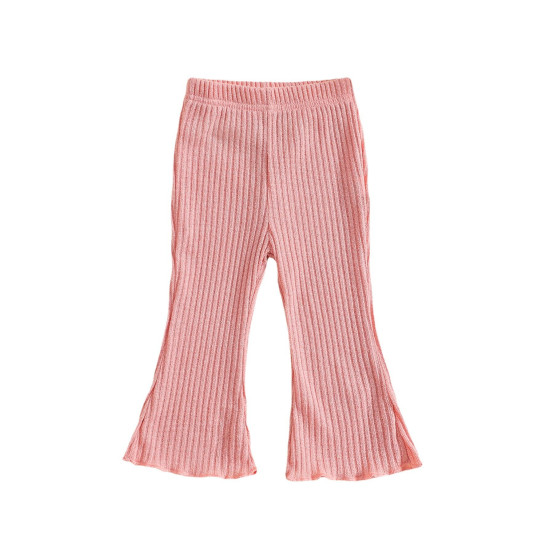 18M-6Y 3pcs Toddler Girls Solid Color Ribbed Flared Pants  Girls Fashion Clothes  