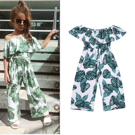 3-11Y Big Kids Girls Off-Shoulder Banana Leaf Print Jumpsuit  Kid Clothing  