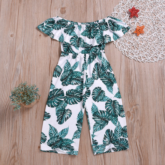 3-11Y Big Kids Girls Off-Shoulder Banana Leaf Print Jumpsuit  Kid Clothing  
