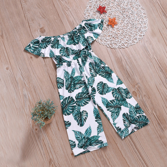 3-11Y Big Kids Girls Off-Shoulder Banana Leaf Print Jumpsuit  Kid Clothing  