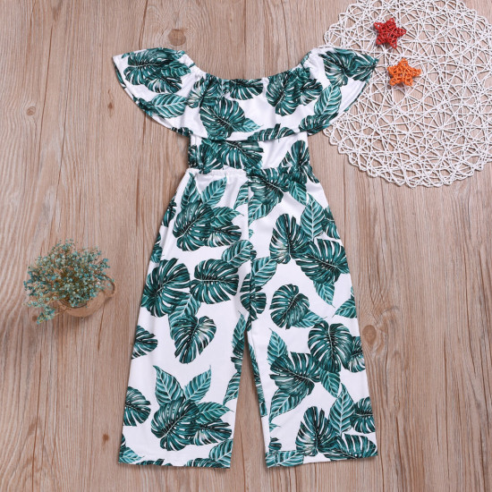 3-11Y Big Kids Girls Off-Shoulder Banana Leaf Print Jumpsuit  Kid Clothing  