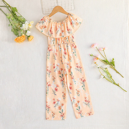 2-7Y Toddler Girls Floral Off-Shoulder Jumpsuit  Girls Clothes  