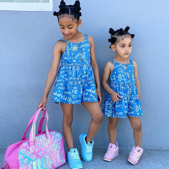 18M-7Y Toddler Girls Letter Sleeveless Denim Sling Rompers  Girls Fashion Clothes  