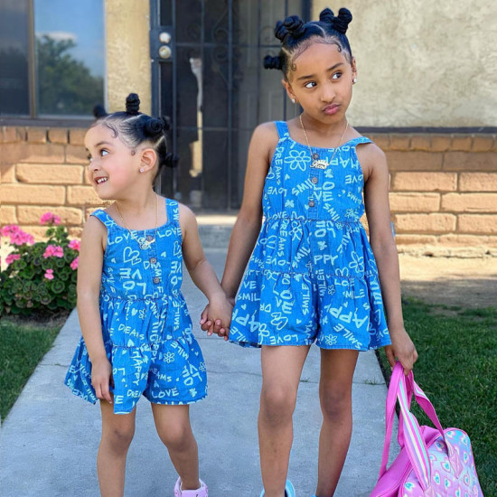 18M-7Y Toddler Girls Letter Sleeveless Denim Sling Rompers  Girls Fashion Clothes  