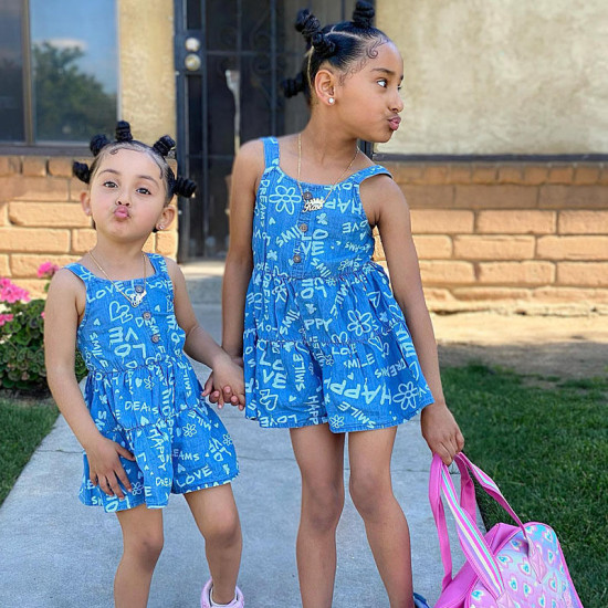 18M-7Y Toddler Girls Letter Sleeveless Denim Sling Rompers  Girls Fashion Clothes  